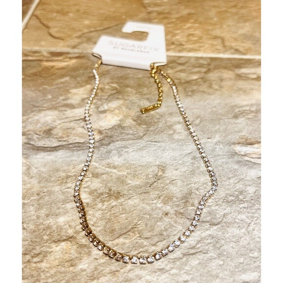 SUGARFIX by BaubleBar Gold Crystal Baguette Collar Necklace - New - Picture 2 of 5